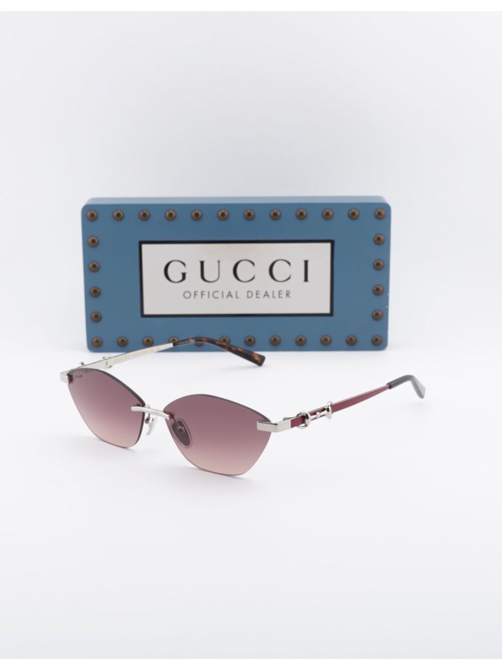 Gucci GG2050S 003 Cat Eye Rimless Sunglasses - Silver / Burgundy